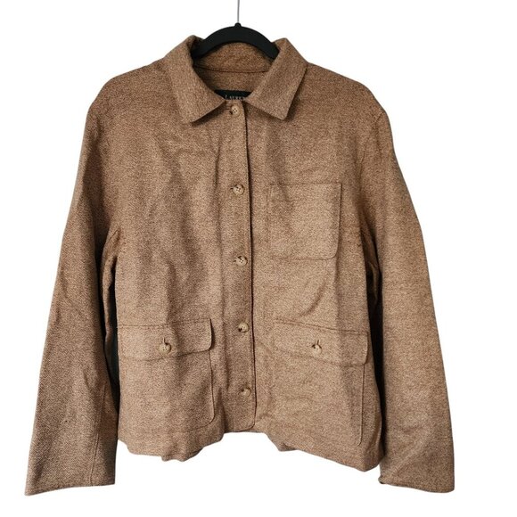 Lauren Ralph Lauren Silk Linen Wool Field Jacket – Brown Size 16 - Picture 1 of 5